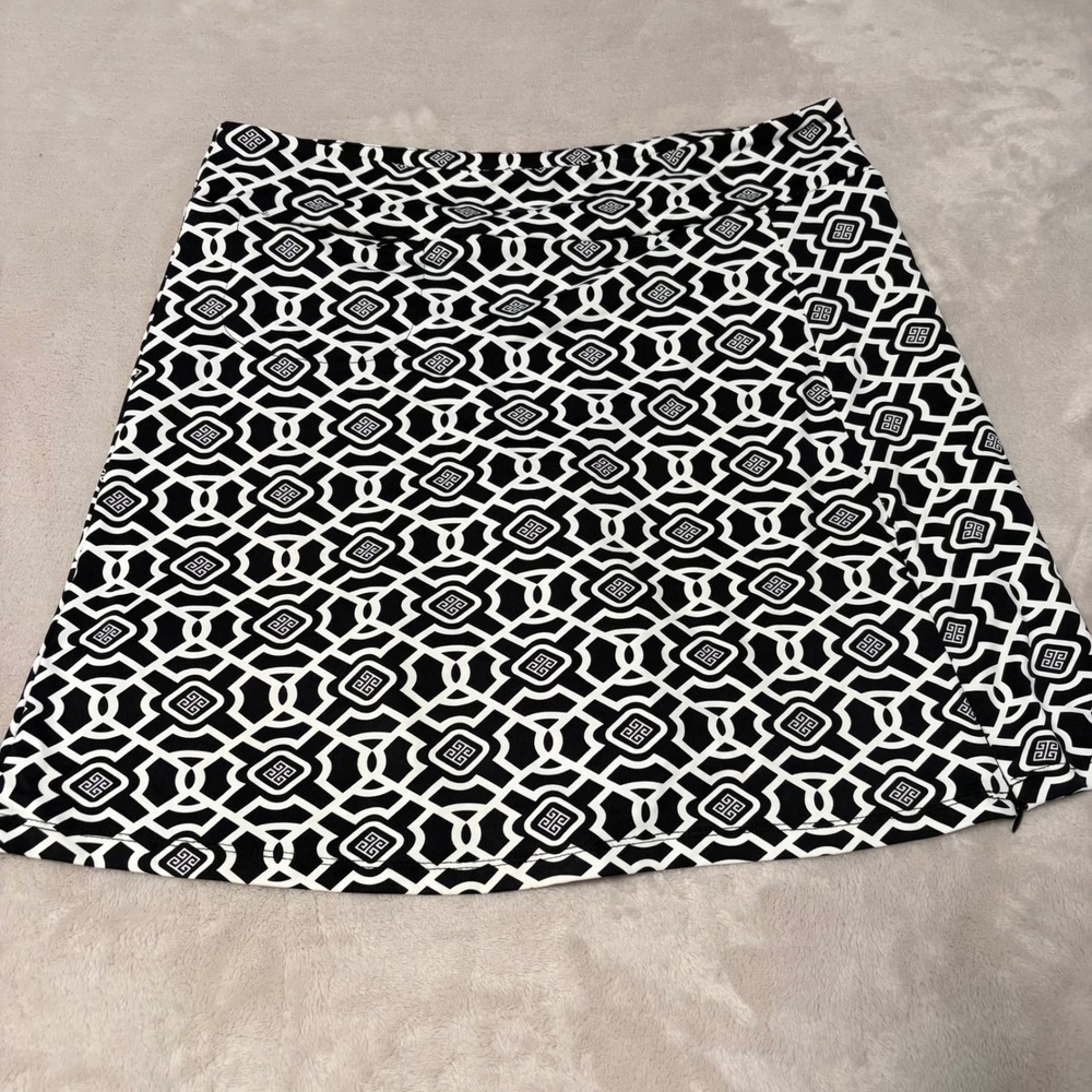 Lulu-B Geometric Print Athletic Skort Women Black White Size M Stretch Zipper